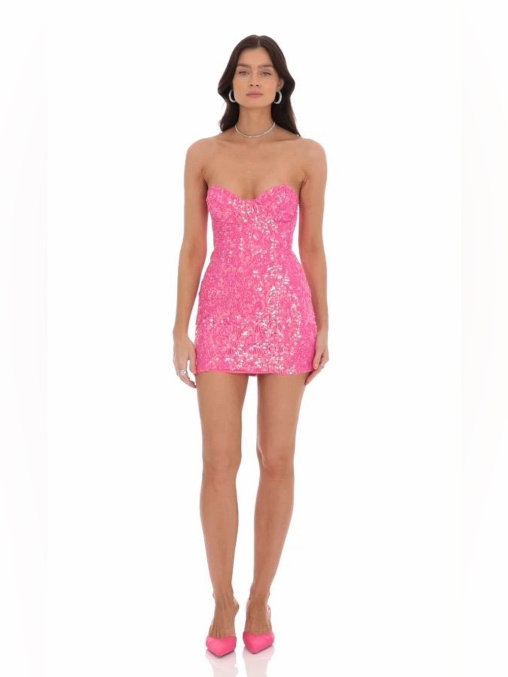 Lucy In The Sky Pink Sequin Dress Strapless Mini Club Baddie Party Cocktail